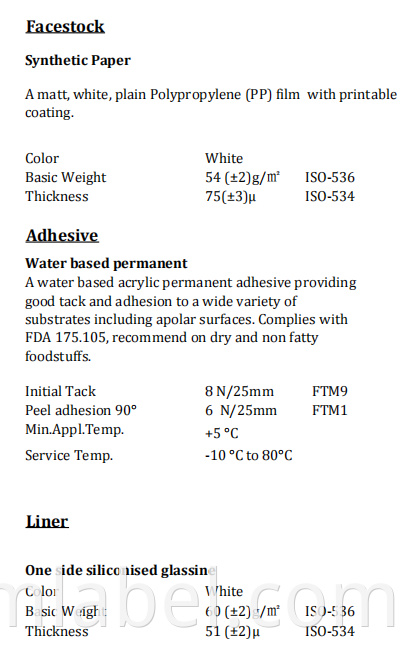 Synthetic Paper Water Based Permanent White Glassine